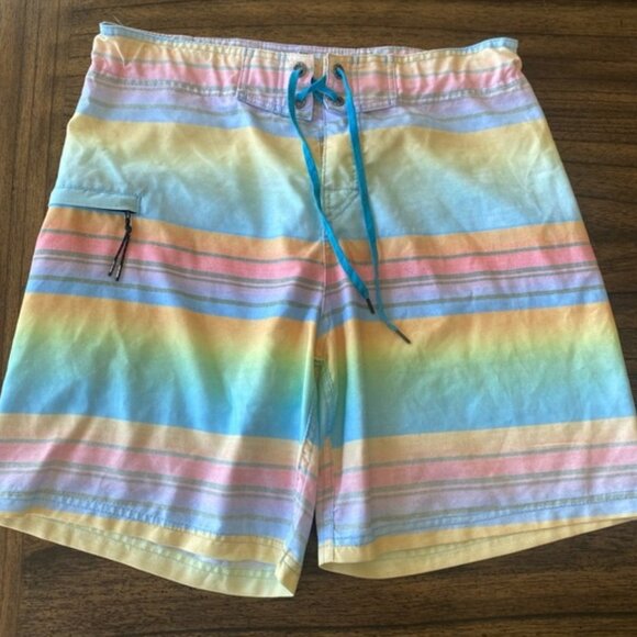 Just Bones Boardwear Board Shorts Pastel Horizontal Stripes and adjustable waist